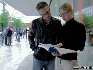 Shy student in glasses Veronika is fucked and jizzed