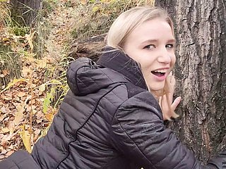 My teen stepsister loves to have sexual intercourse with an increment of swallow cum outdoors. - POV