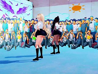 2 Büyük Memeli Kız Öğrenci Dans + Kademeli Soyunma (3D HENTAI)