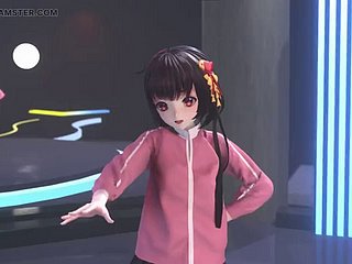 Süßes Mädchen tanzt in Disquiet und Strümpfen + allmähliches Ausziehen (3D HENTAI)