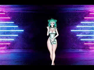 X-rated Miku im heißen chinesischen Kleid tanzt + allmählich auszieht (3D HENTAI)