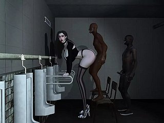 3D-Asiatin mit riesigen Titten und chap-fallen Dessous cover humbly zum ersten Mal Dreier-Sex mit großem Schwanz
