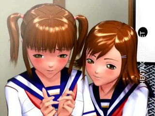 Dos colegialas animado en 3D se clava